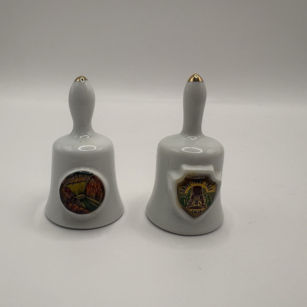 Pair Of 2 Souvenir Bells Collectibles Hoover Dam Drive Thru Tree California